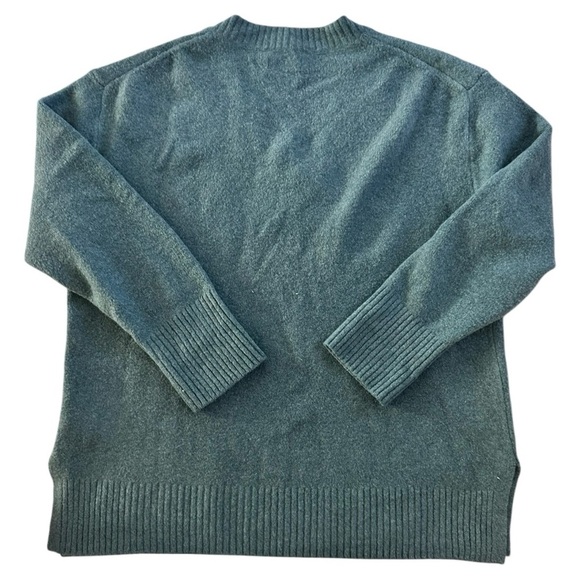 Nine West V-Neck Tunic Cozy Relaxed Fit Green V-Neck Sweater with Side Slit, s L - Picture 2 of 6